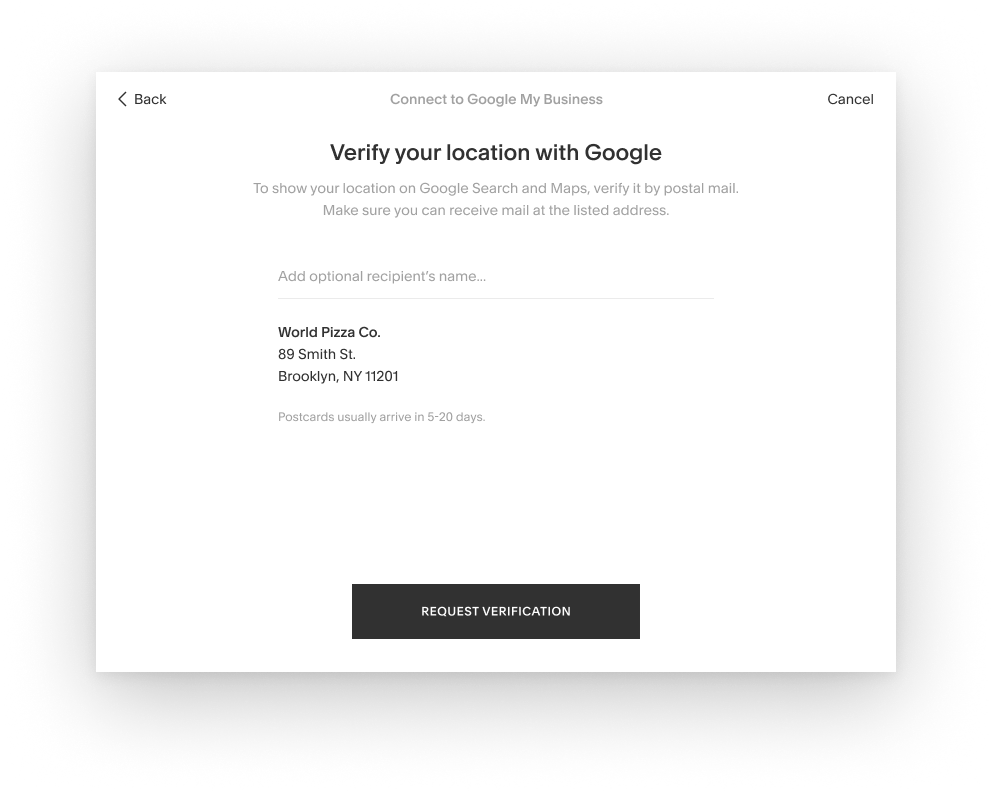 Sync success state confirming the Google My Business listing is connected